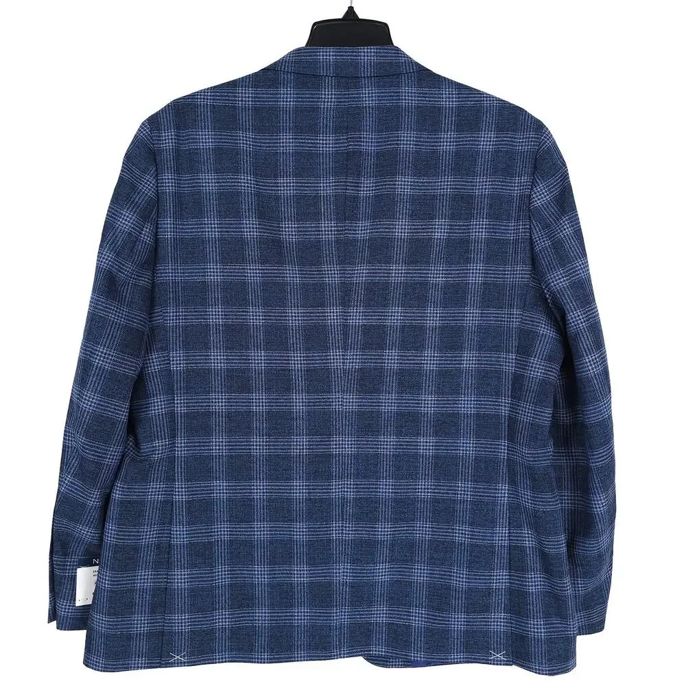 Nautica Mens Modern Fit Sport Coat Blazer 44S Navy Blue Plaid Stretch NWT